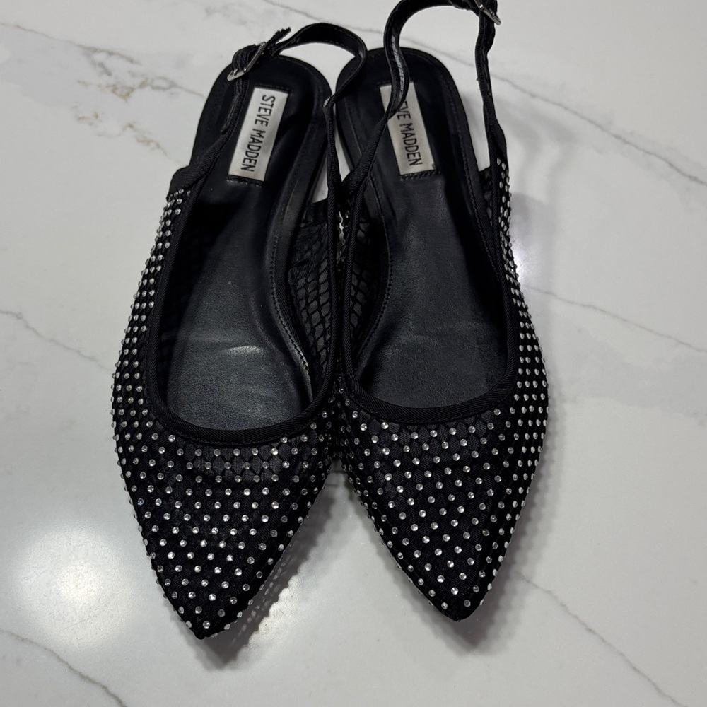 Steve Madden Black Studded Mesh Slingback Flat - Picture 3 of 9